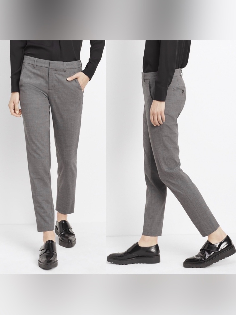 Vince Women's Side Strapping Gray Wool Tapered Dress Pants - Size 4